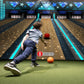 child bowling on indoor bowling simulator with digital lanes and pins